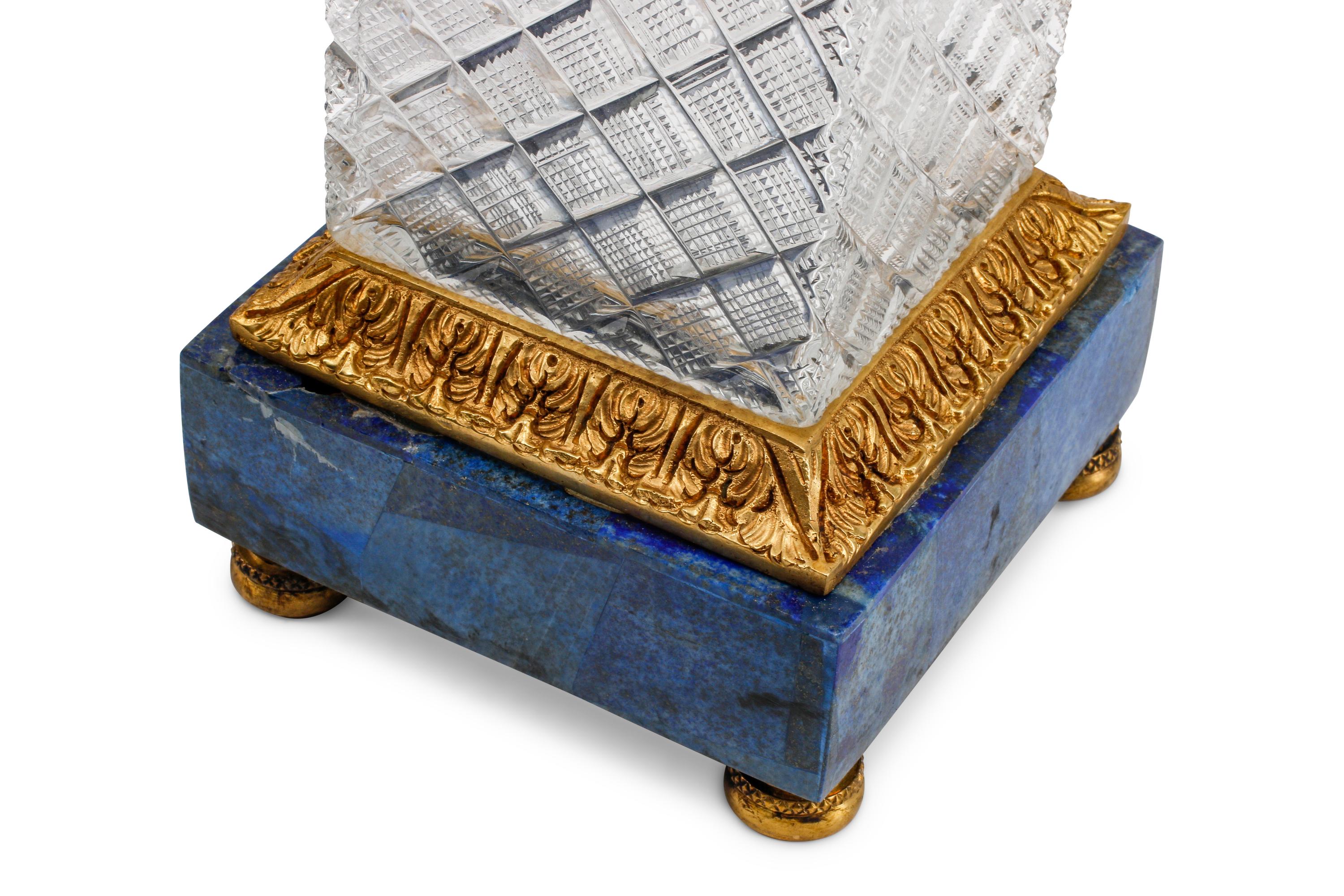 A Pair of Cut Glass, Gilt Bronze and Lapis Lazuli Urns
