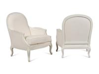 A Pair of Louis XV Style White-Painted Bergères