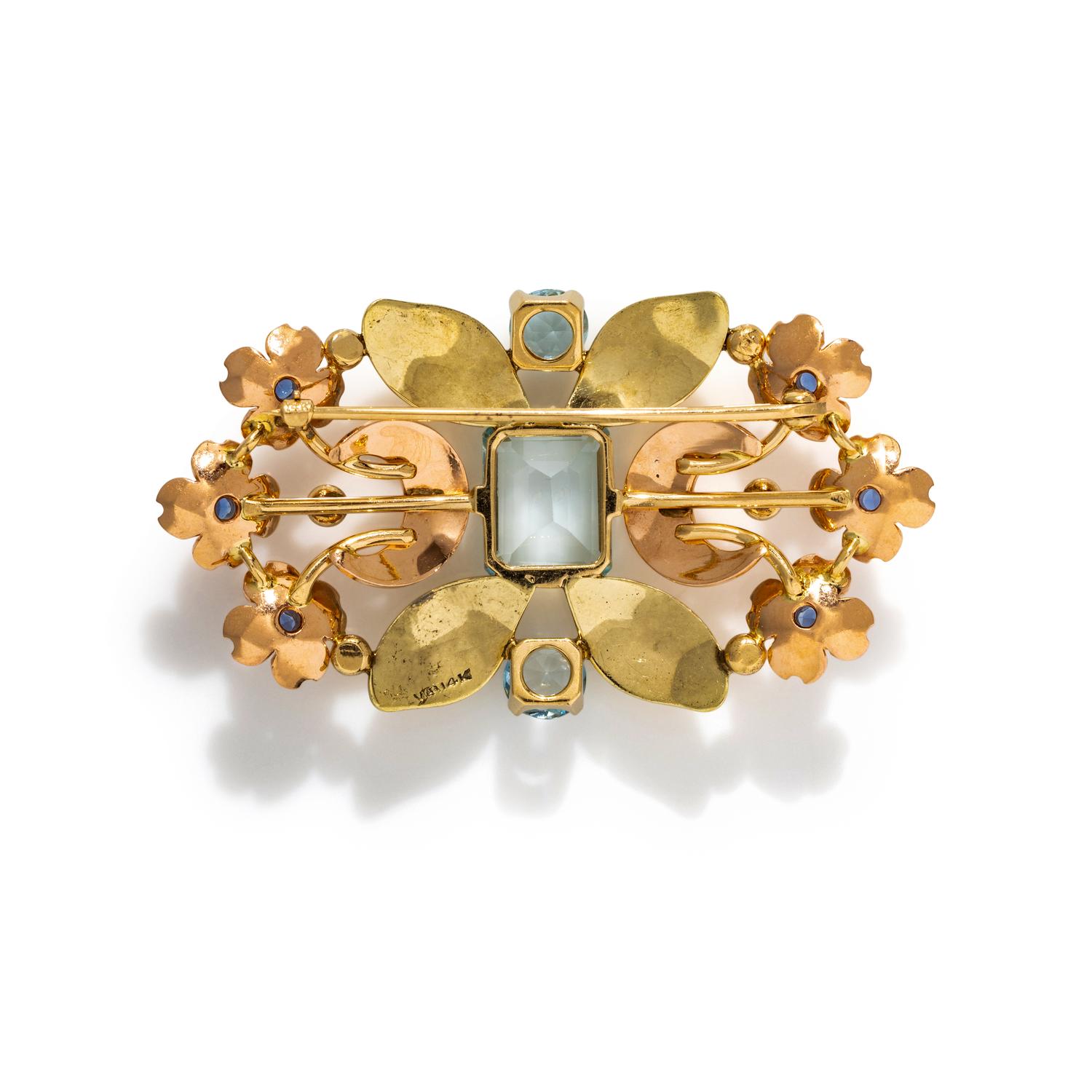 RETRO, BICOLOR GOLD AND MULTIGEM BROOCH
