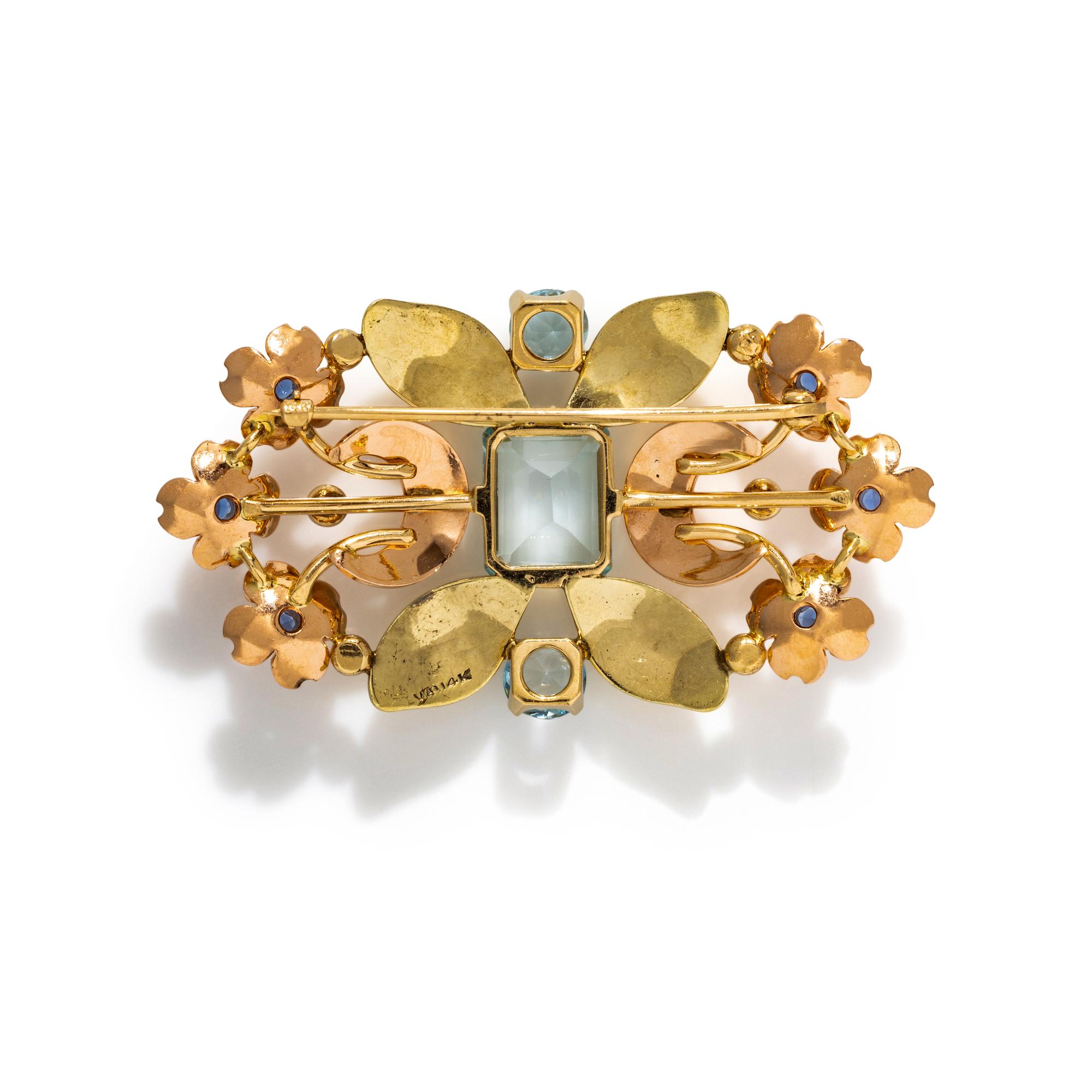 RETRO, BICOLOR GOLD AND MULTIGEM BROOCH