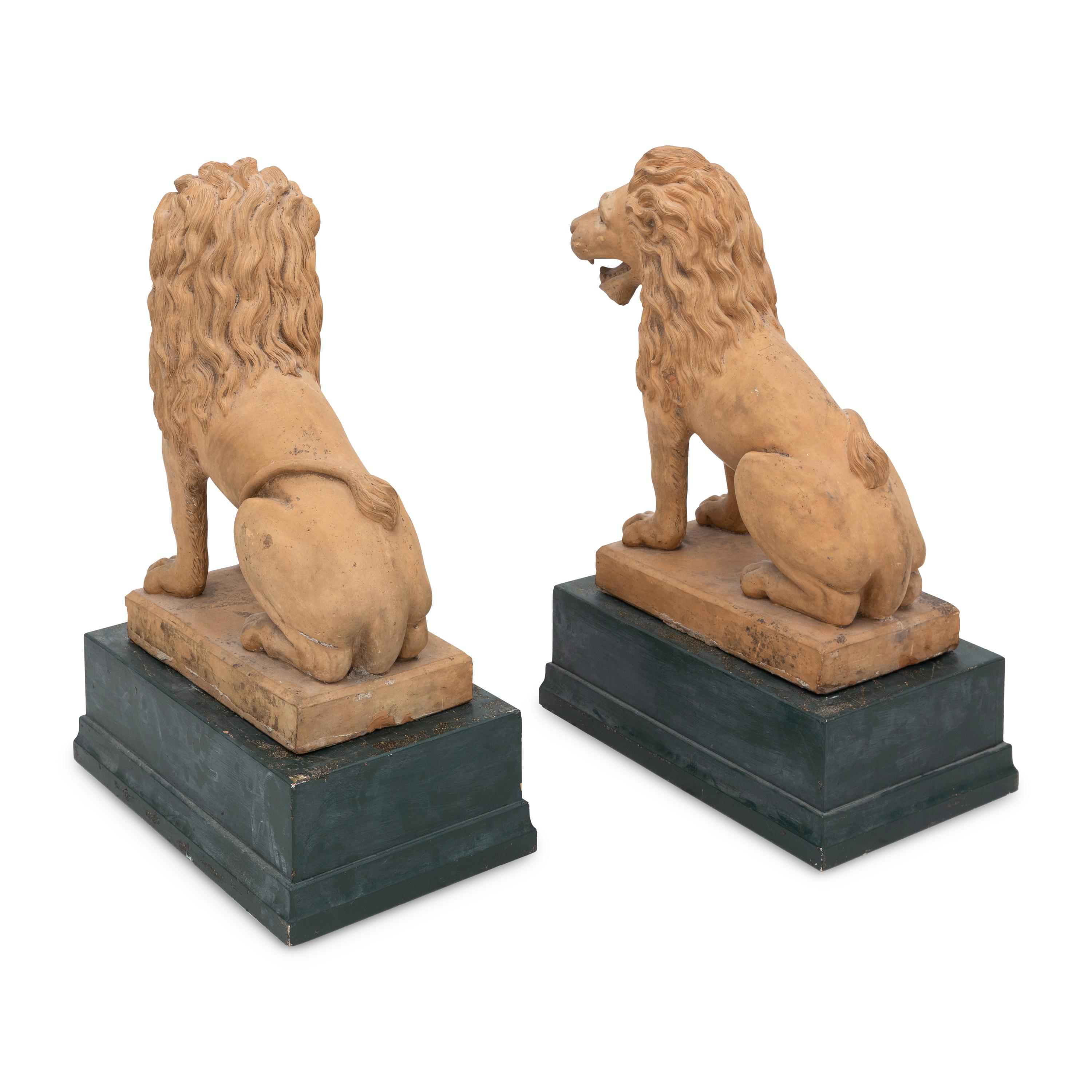 A Pair of Large French Terracotta Lions