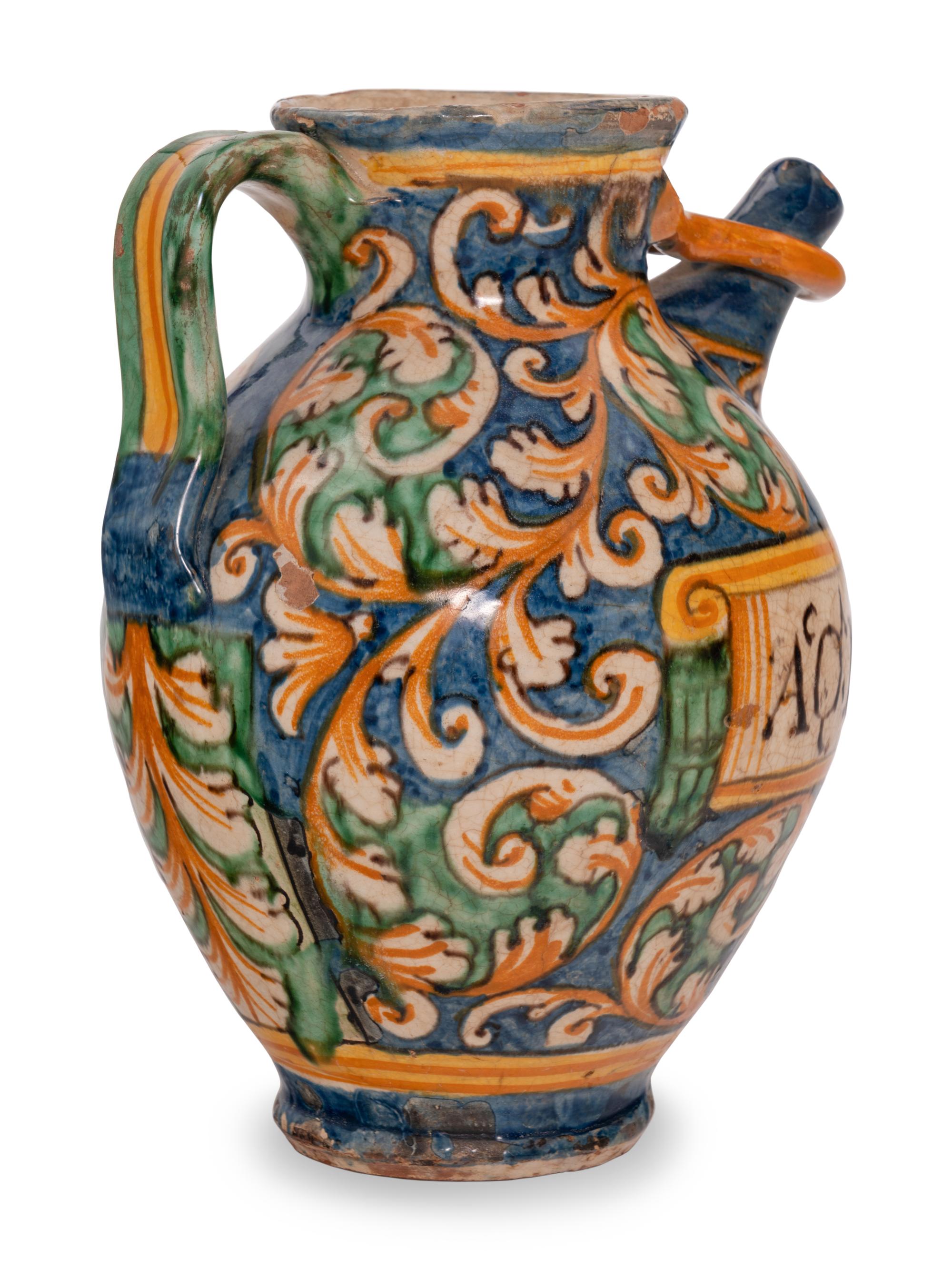 A Continental Majolica Apothecary Ewer