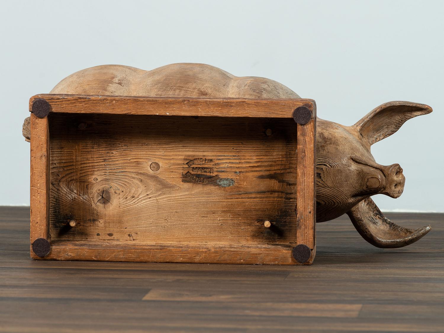 A Folk Art Carved Wood Figure of a Sow