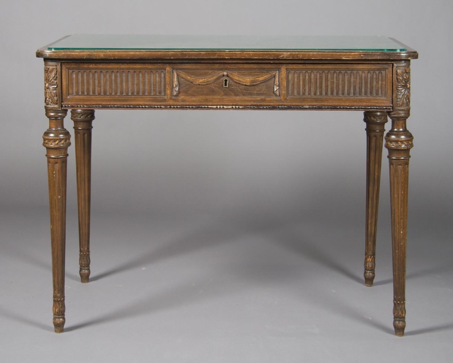 A Louis XVI Style Bureau Plat, Portois a Fix Wien, Height 29 x width 38 x depth 23 3/4 inches.