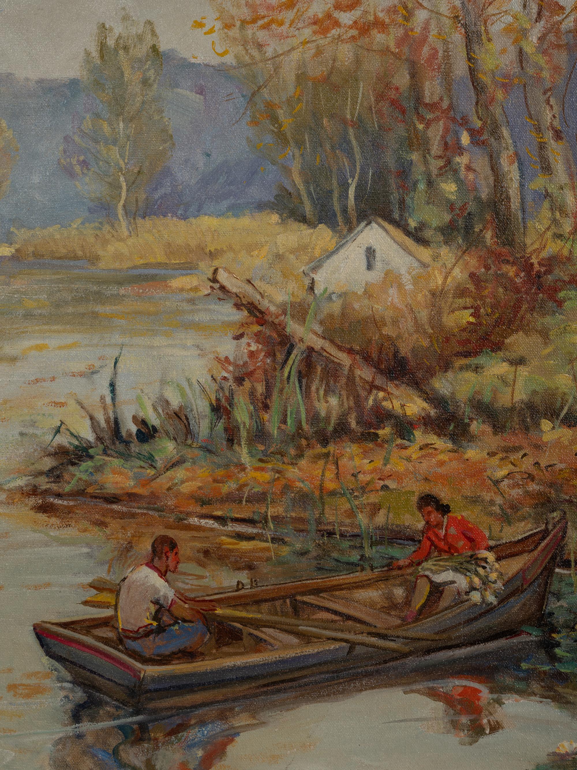 Couple Boating on a Country Lake
