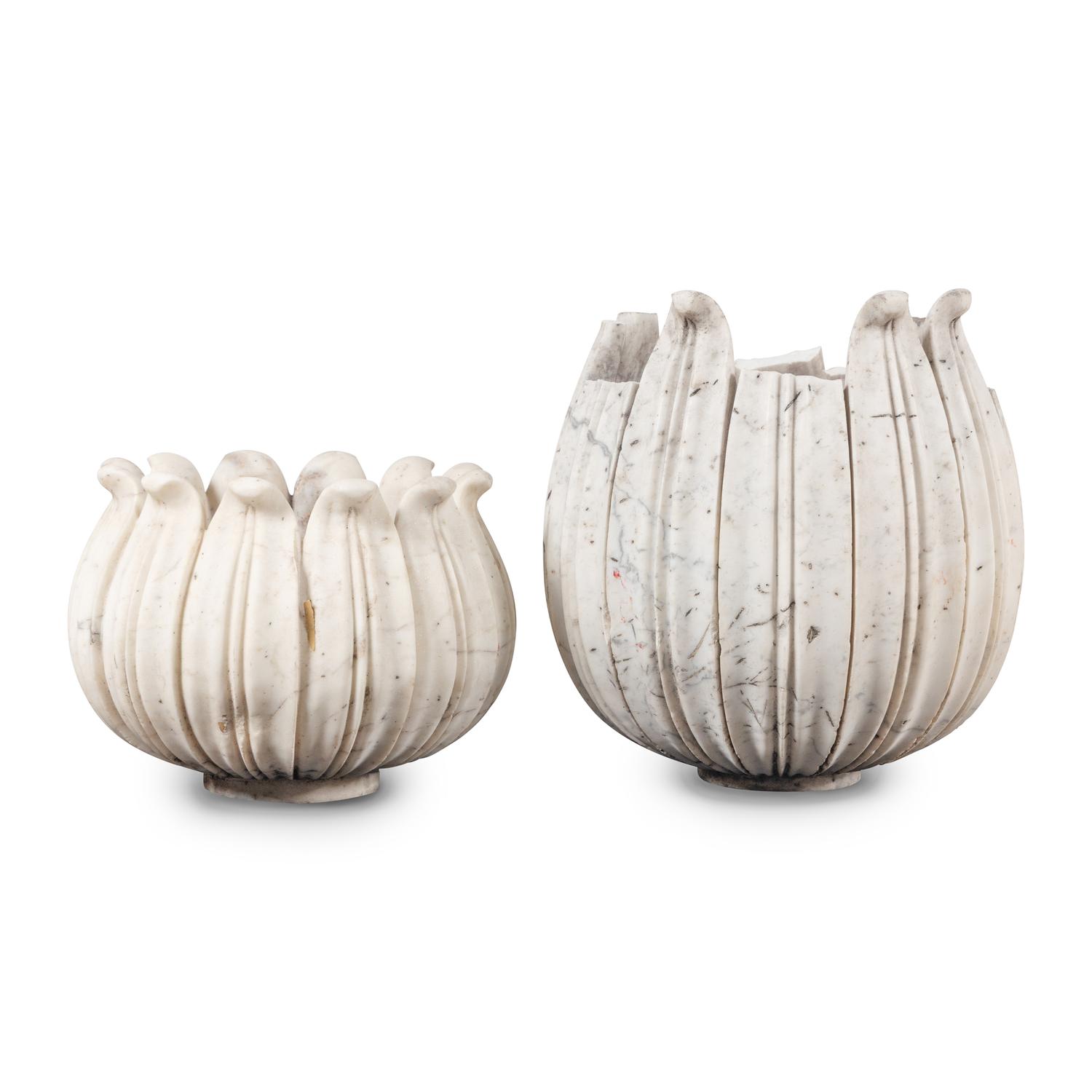 Two Carved Marble Jardinières