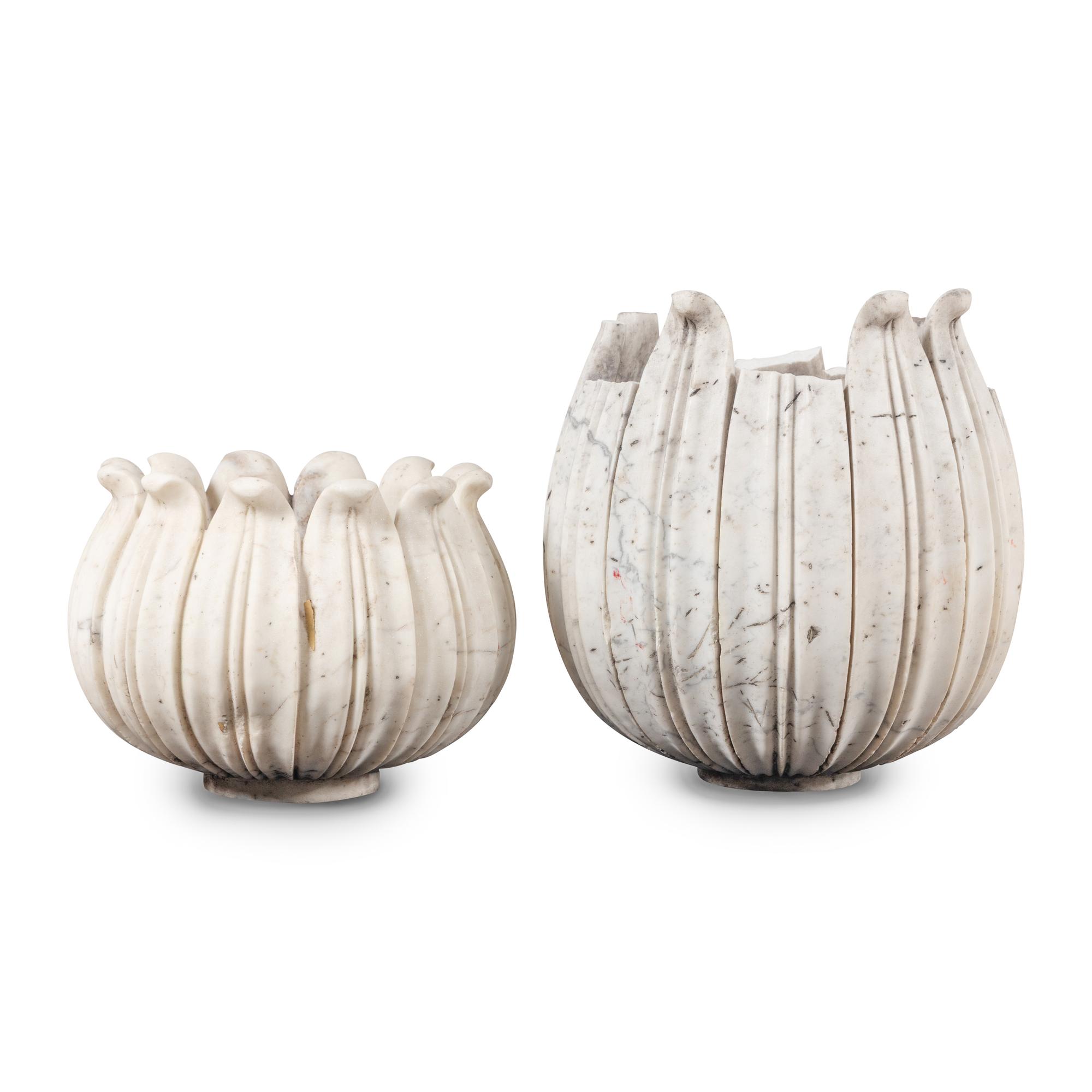 Two Carved Marble Jardinières