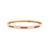 YELLOW GOLD, RUBY, EMERALD, AND DIAMOND BANGLES