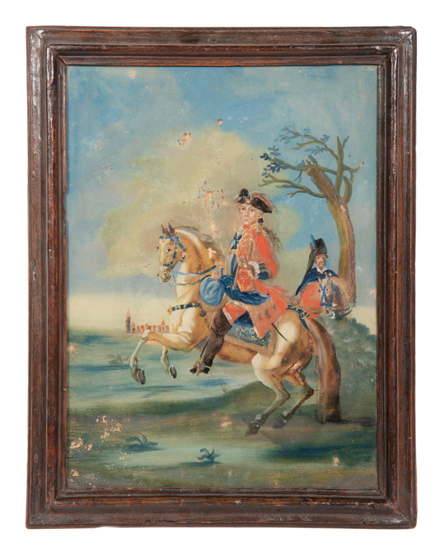 A German Reverse-Painted Glass Panel Depicting Frederick the Great