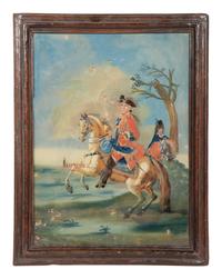 A German Reverse-Painted Glass Panel Depicting Frederick the Great