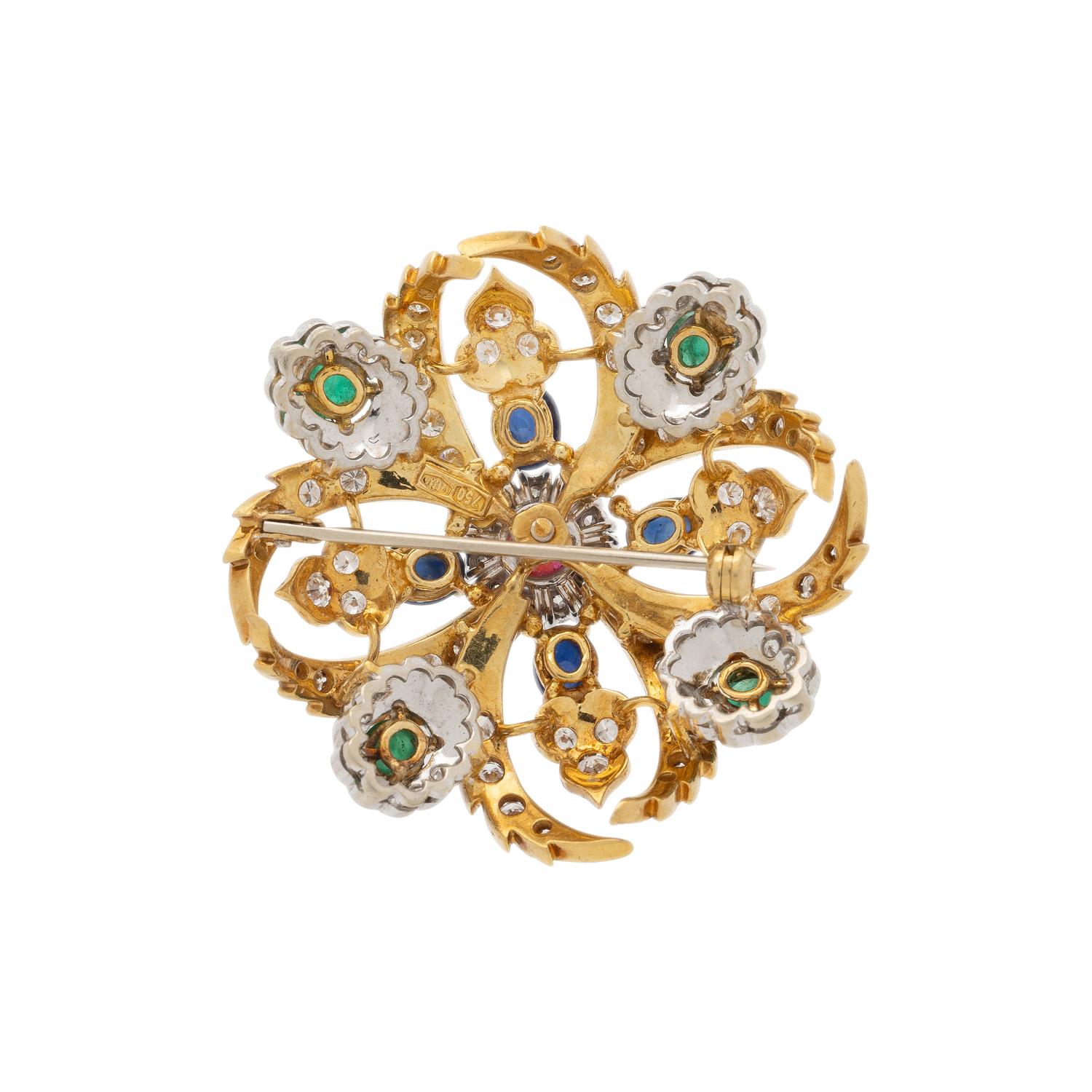 DIAMOND AND MULTIGEM BROOCH