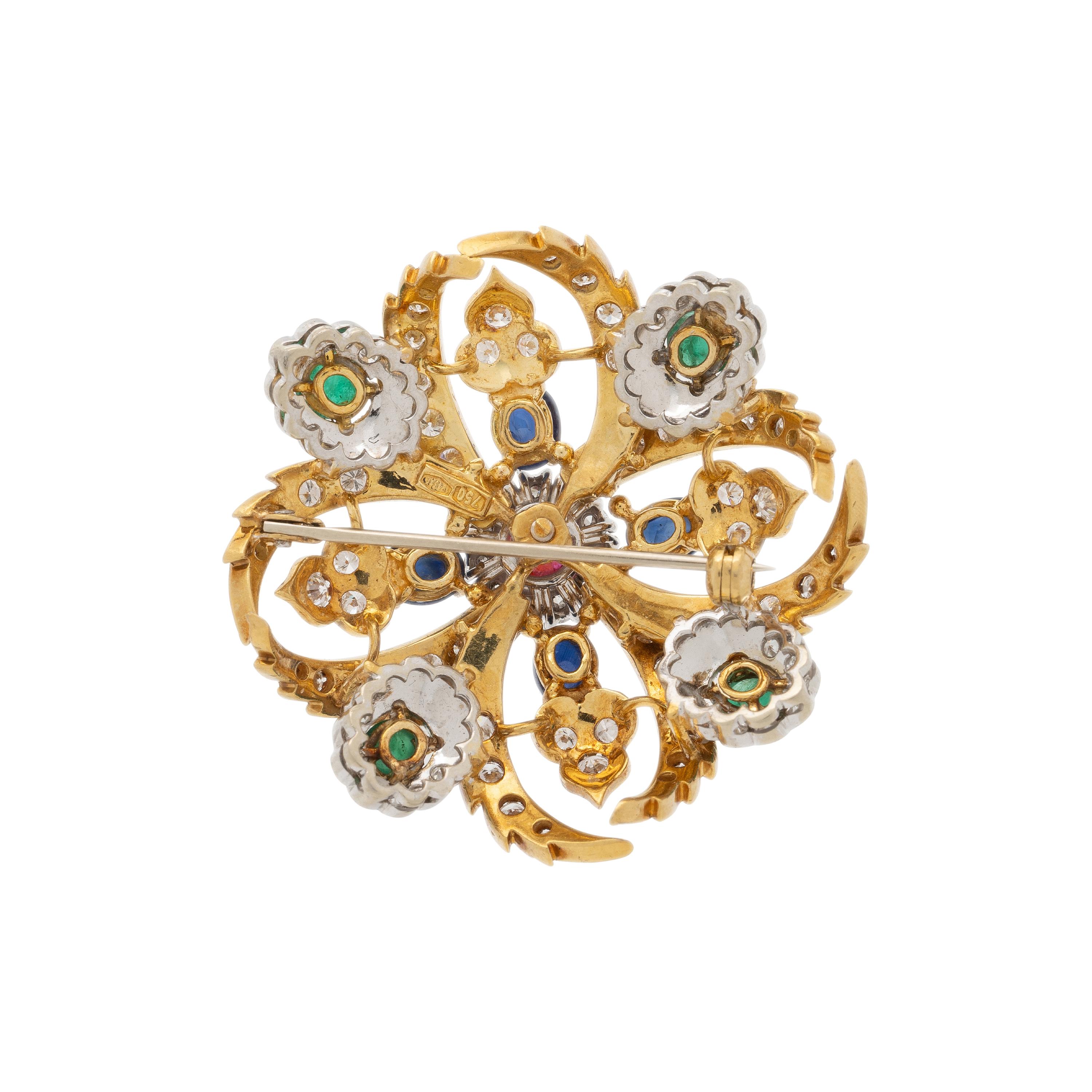 DIAMOND AND MULTIGEM BROOCH