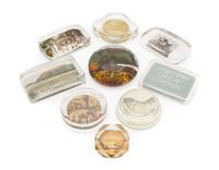 A Collection of Nine Continental and American Souvenir Paperweights Largest: 2 1/2 x 4 inches