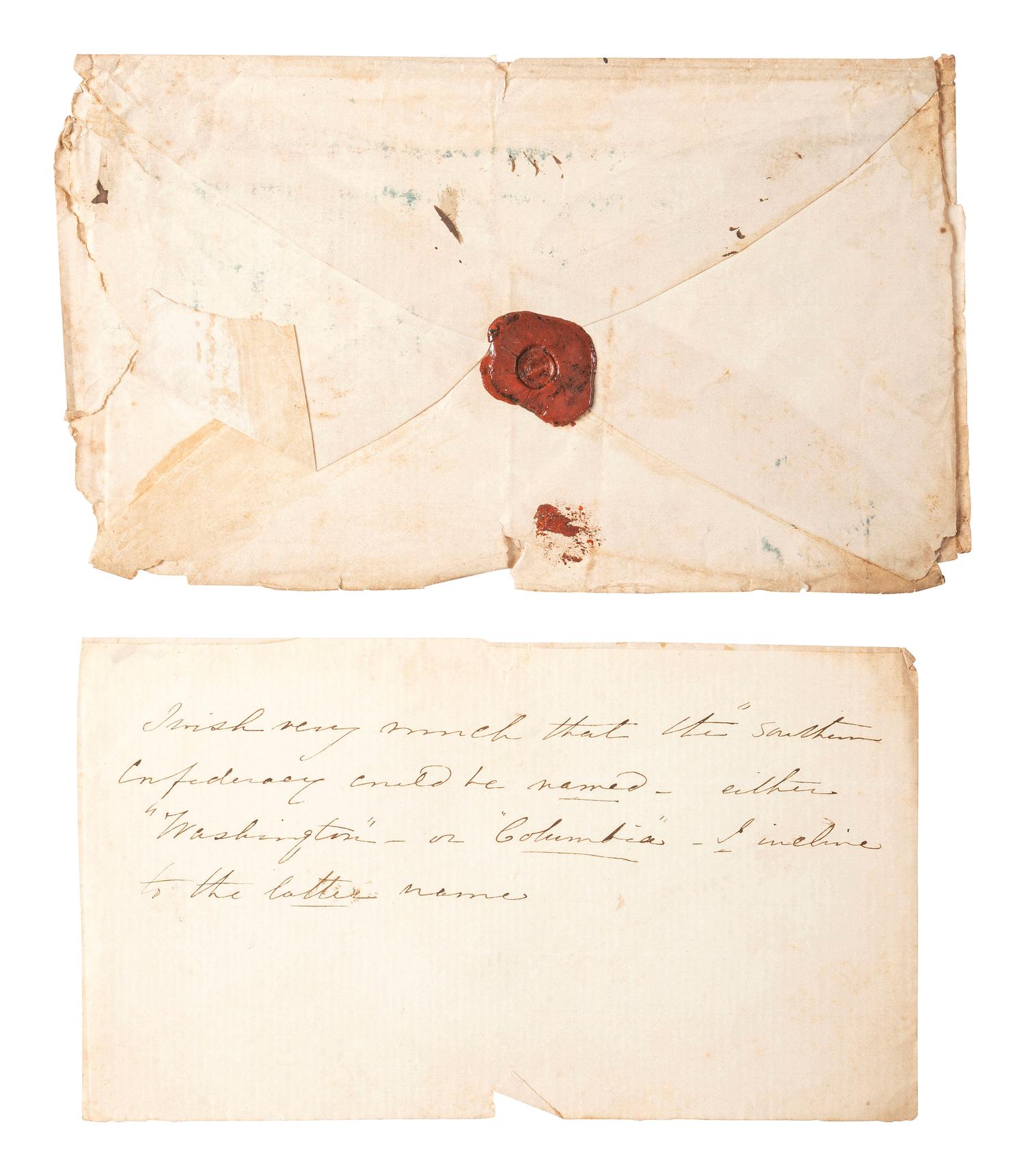 [CIVIL WAR]. Letter from a southern woman, "Jennie D," regarding England's relationship with the Confederacy, with cover marked "Southn Letter Unpaid." 5 June 1861.