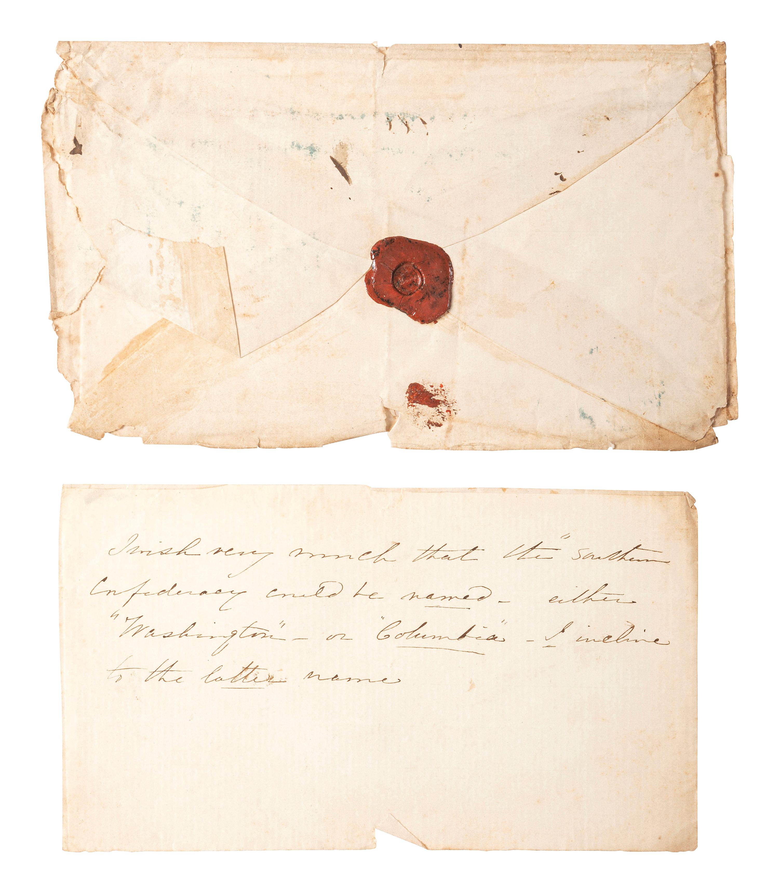 [CIVIL WAR]. Letter from a southern woman, "Jennie D," regarding England's relationship with the Confederacy, with cover marked "Southn Letter Unpaid." 5 June 1861.