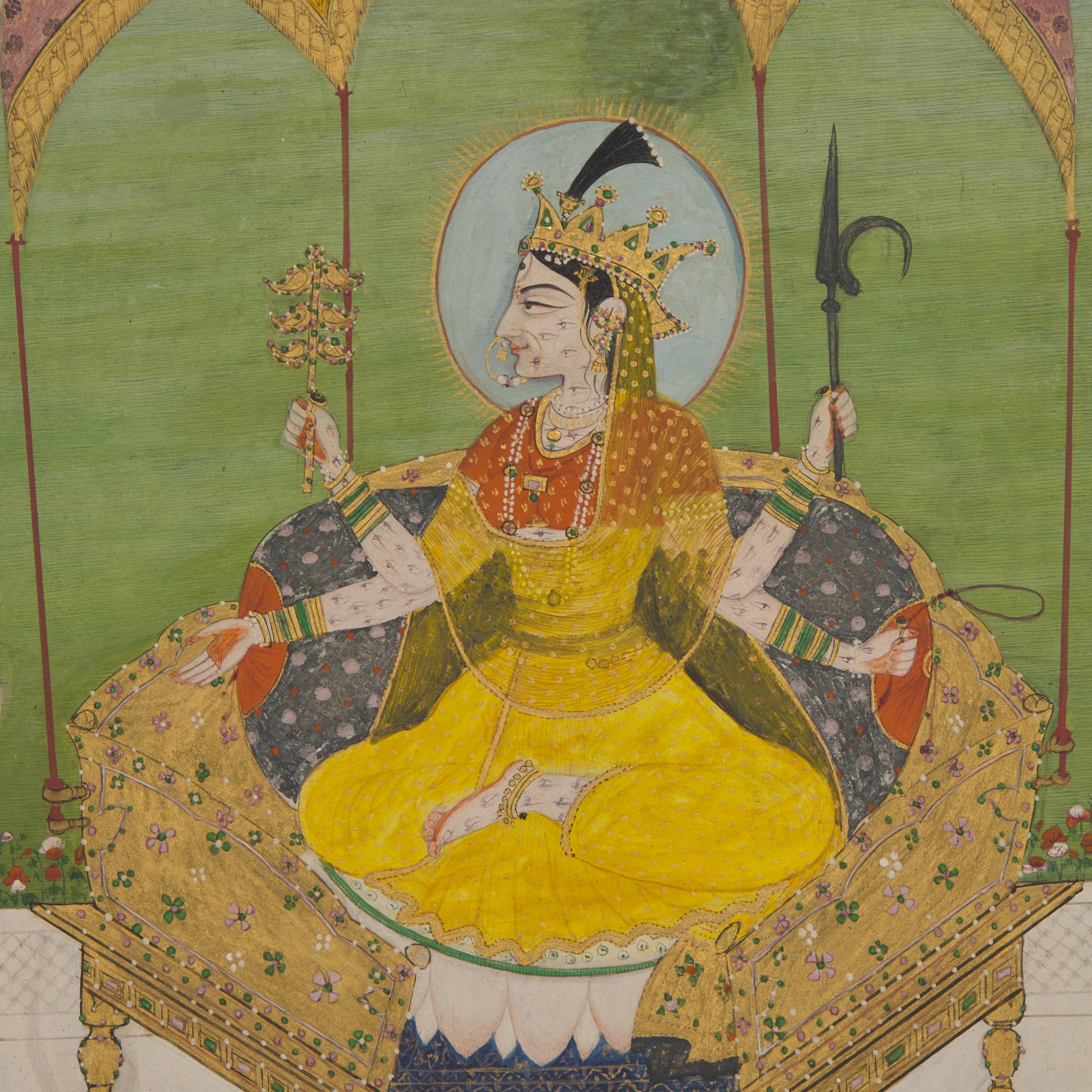A Painting of The Great Goddess as Indrani, Venerated by the God Indra, Pahari; Panjab Hills, Circa 1800