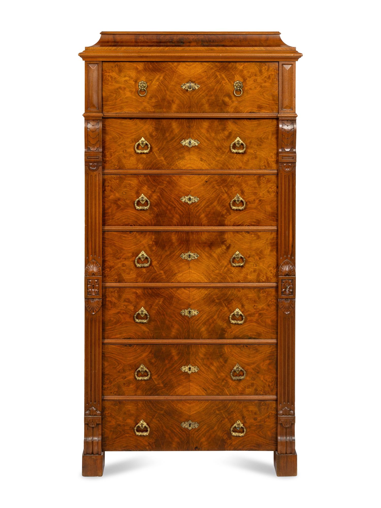 A Victorian Burl Walnut Semainier Chest