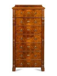 A Victorian Burl Walnut Semainier Chest