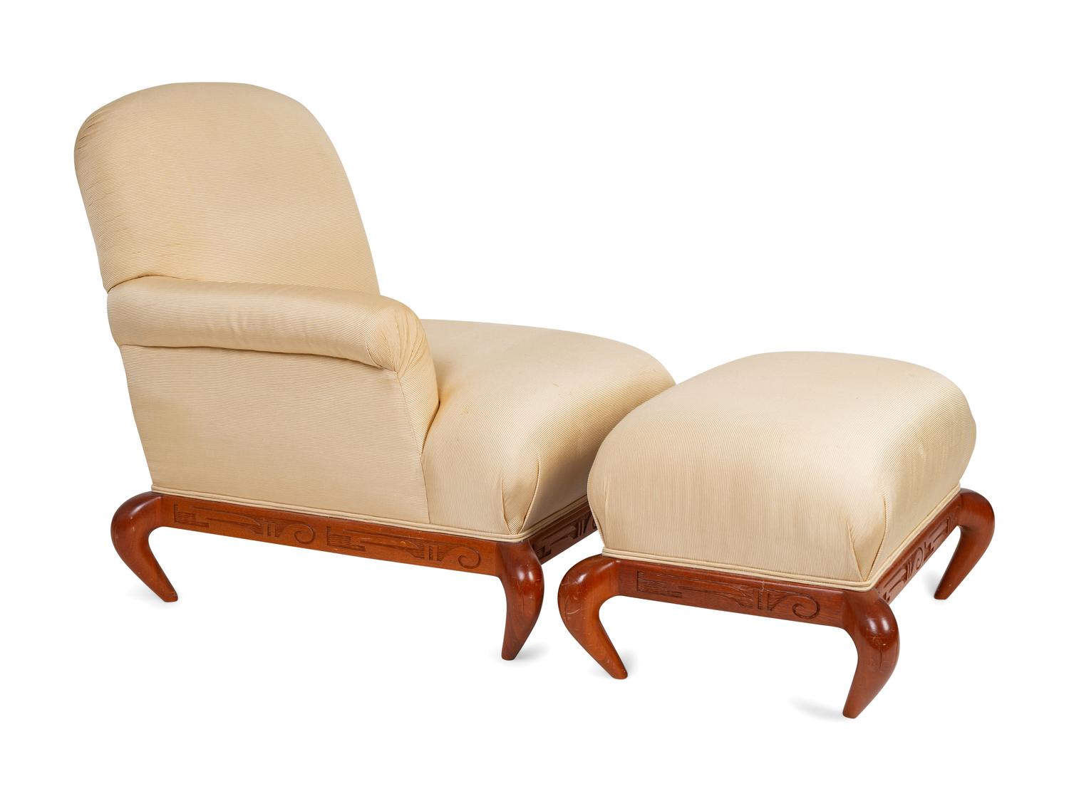 A Studio Craft Upholstered Chair and Ottoman