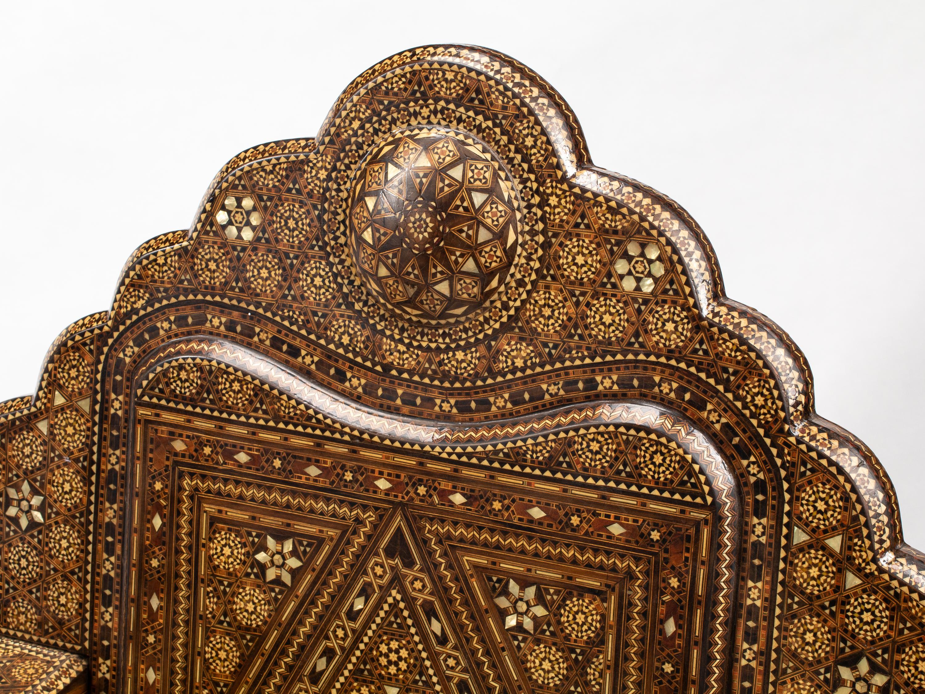 A Pair of Moroccan Marquetry and Mother-of-Pearl Inlaid Lounge Chairs