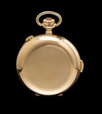 A 14 Karat Yellow Gold Hunter Case Chronograph Quarter Repeating Pocket Watch, Audemars Freres,
