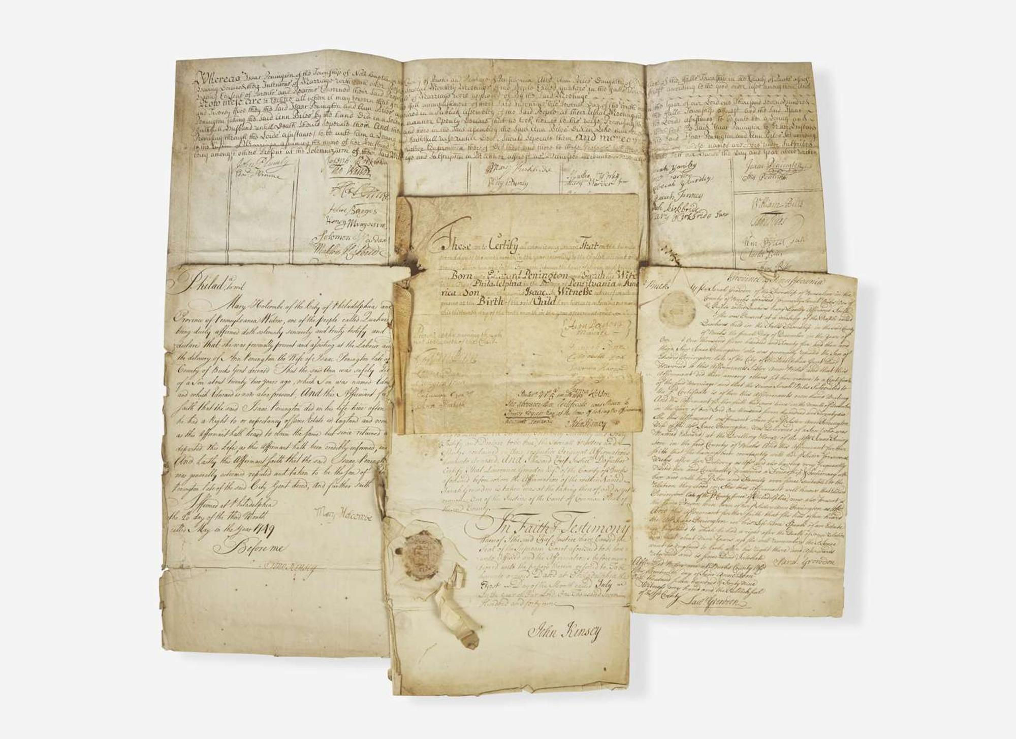 [Philadelphia & Pennsylvania] Penn, William, et al.: Signed Birth Certificate