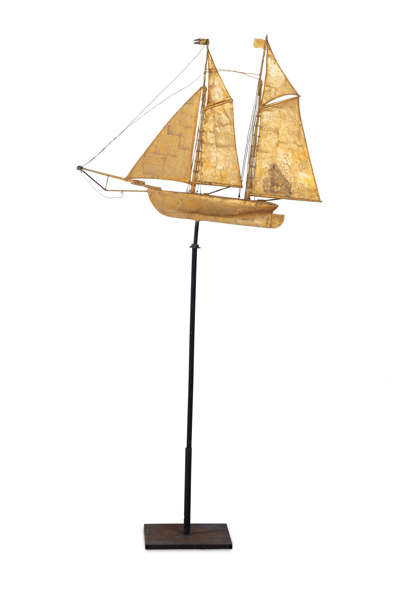 A Molded and Gilt Copper Ketch-Form Weathervane