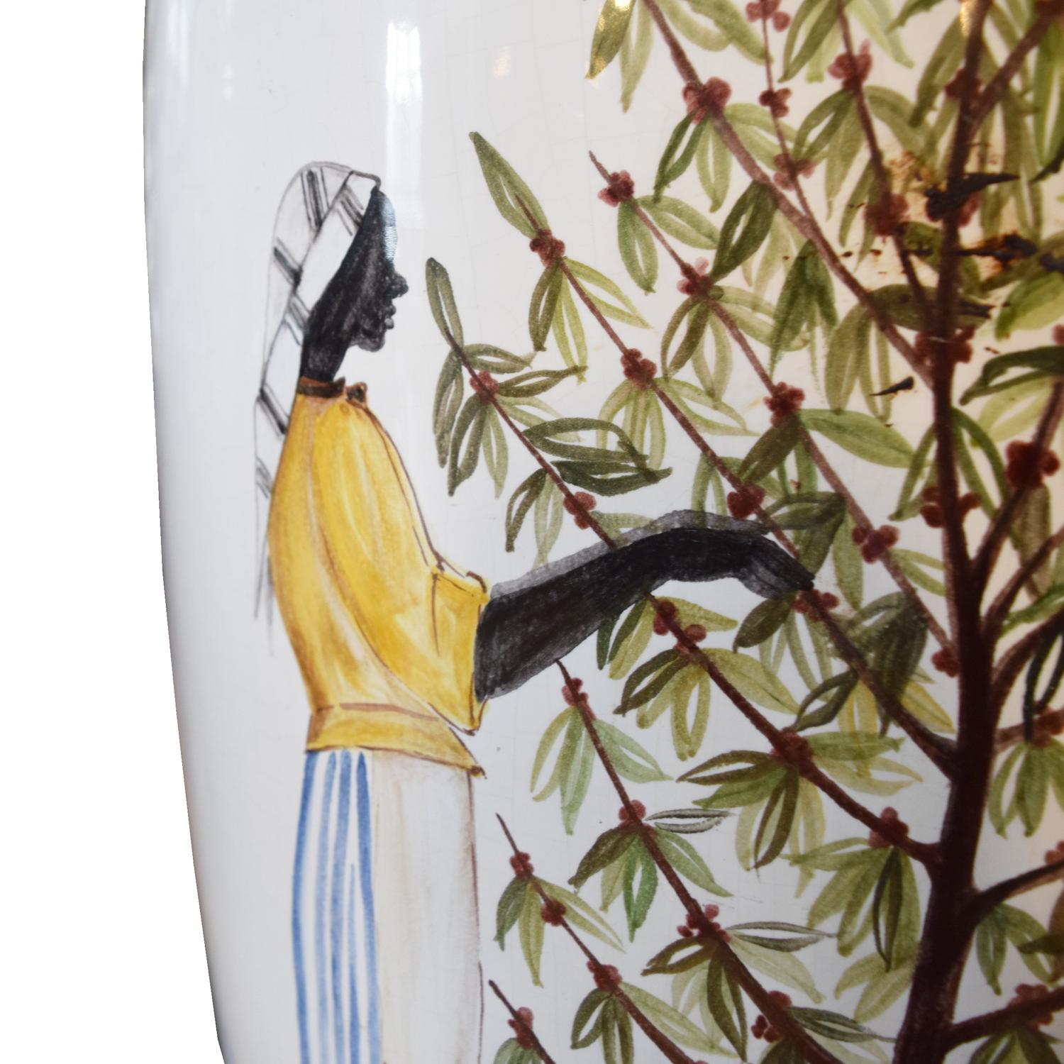 A Hand-Painted Porcelain and Brass Coffee Bean Dispenser 13.5" W x 15" D x 29" H — Italy, Circa 1900