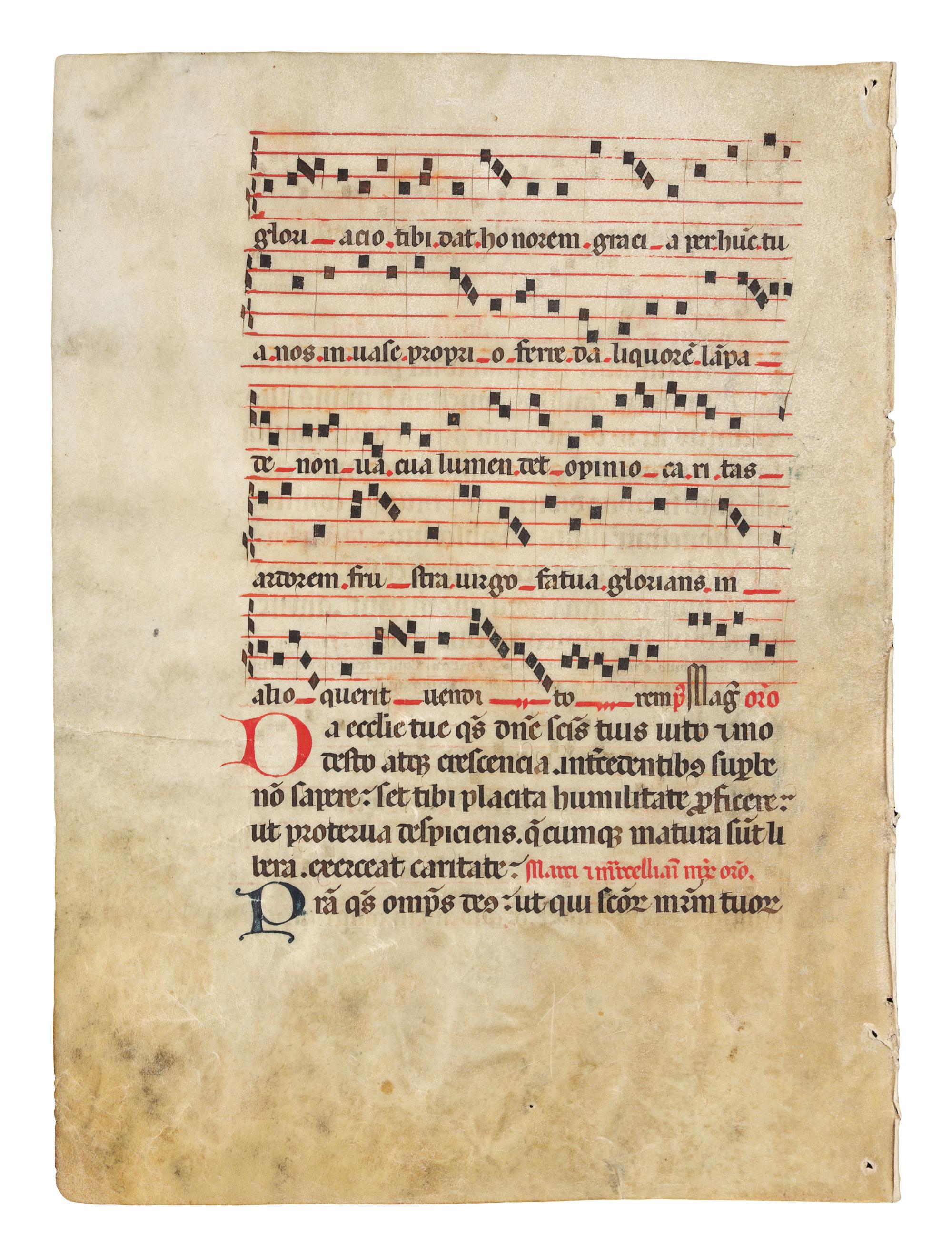 [MANUSCRIPT]. Antiphonary leaf, in Latin, on vellum.
