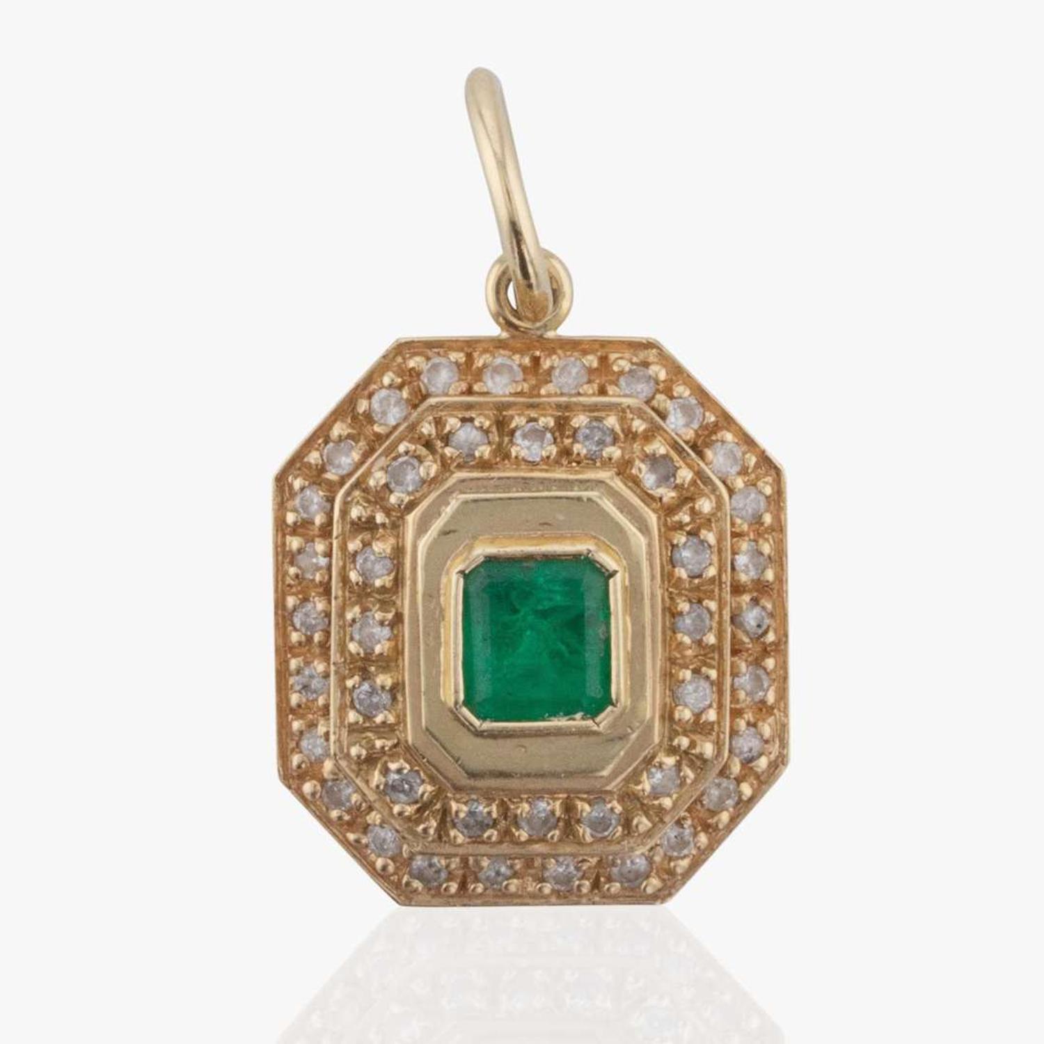 An 18K Yellow Gold, Emerald, and Diamond Pendant