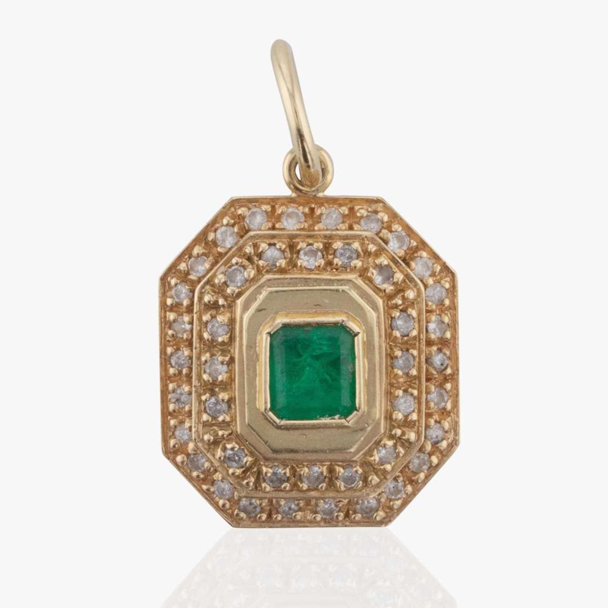An 18K Yellow Gold, Emerald, and Diamond Pendant