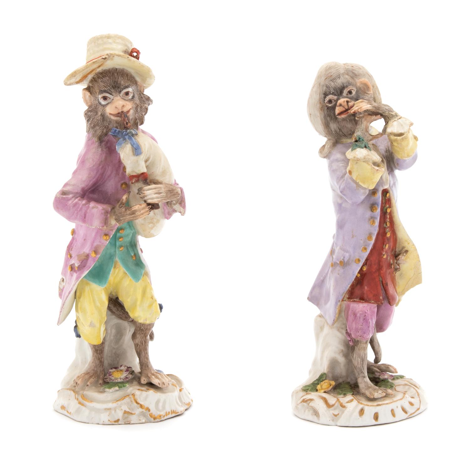 Two Meissen Porcelain Monkey Band Members Height 5 3/4 inches — 18TH CENTURY