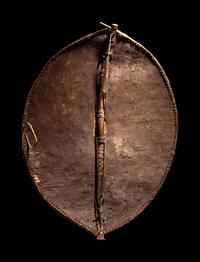 A Maasai Painted Hide Shield and Milk Gourd
