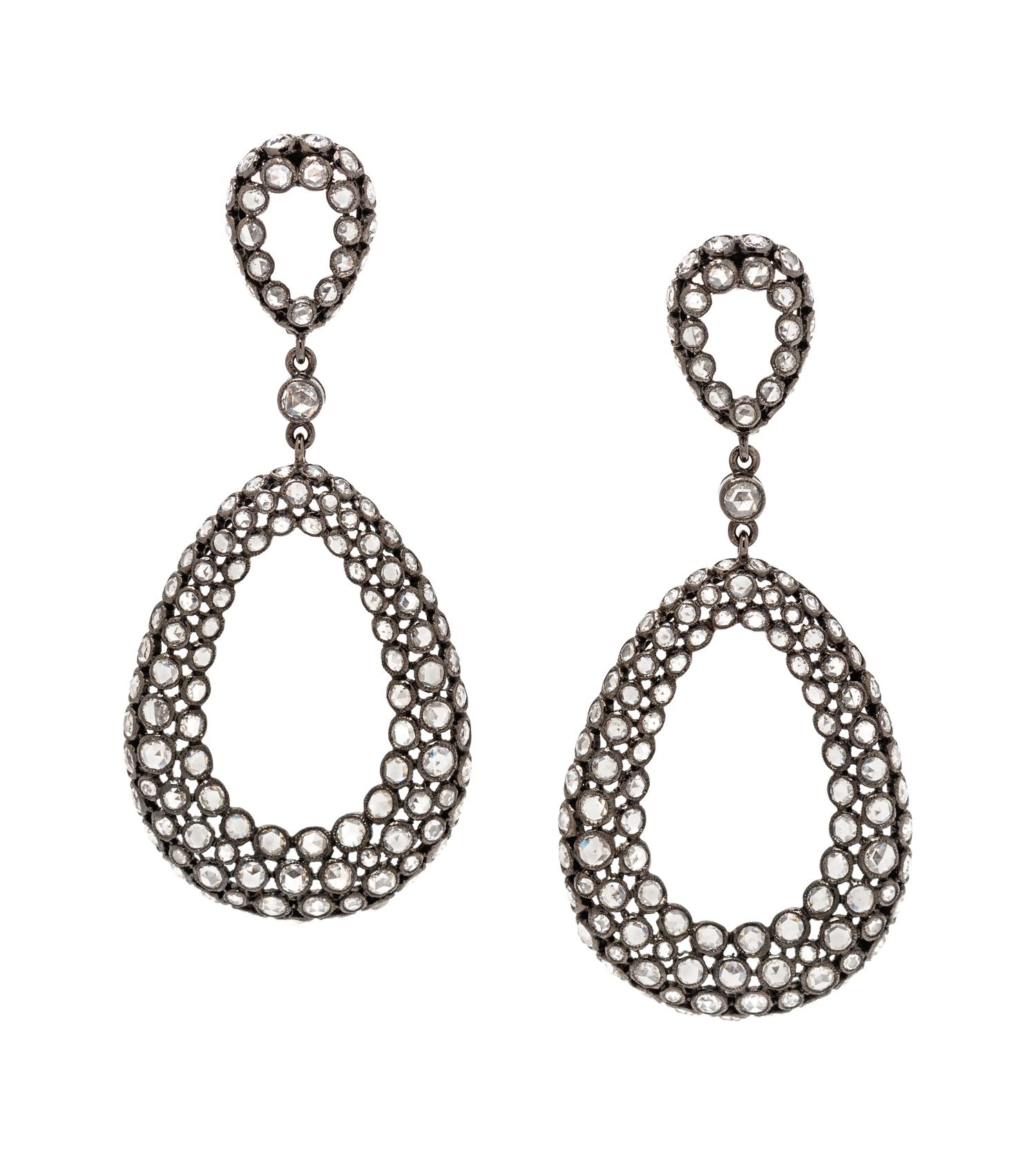 A Pair of 18 Karat White Gold, Black Rhodium and Diamond Earrings,