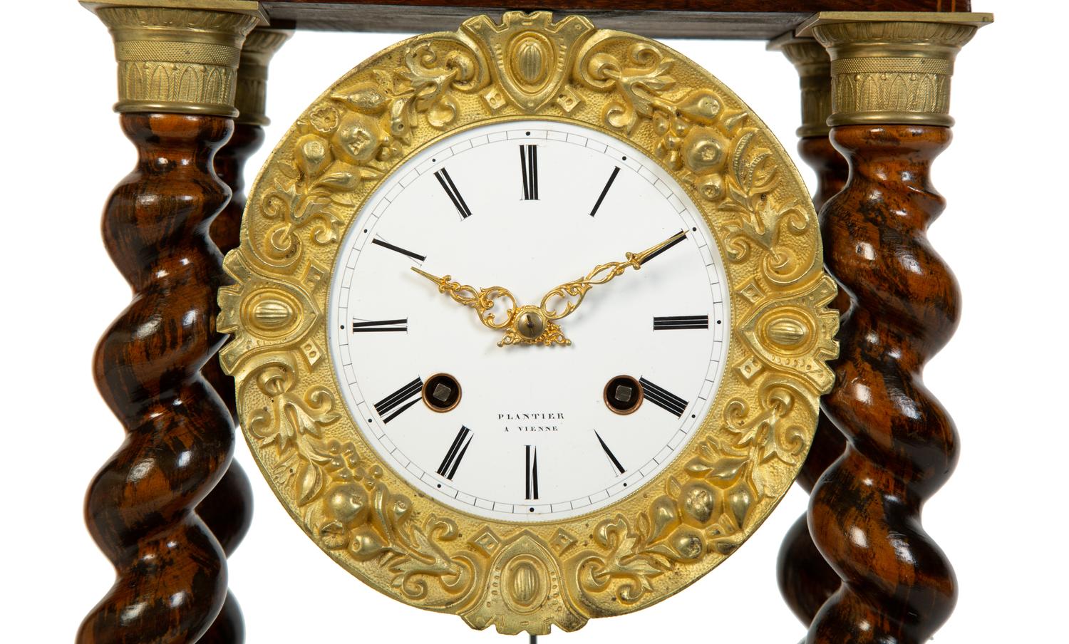 A Charles X Gilt Bronze Mounted Marquetry Portico Clock