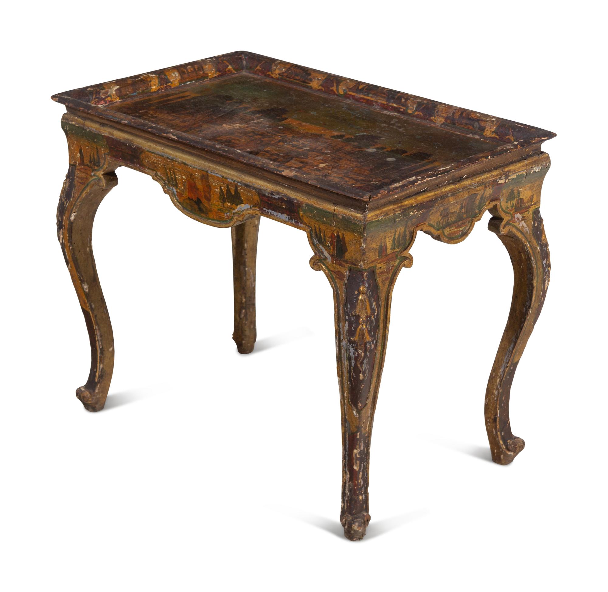 A Venetian Painted and Parcel Gilt Low Table