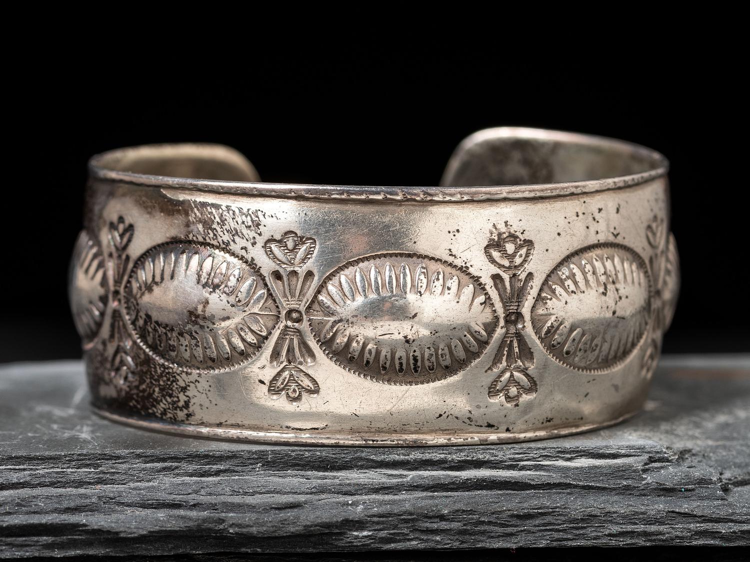 Navajo Heavily Stamped Cuff Bracelet, Collected by Hoffman Birney (1891-1958)