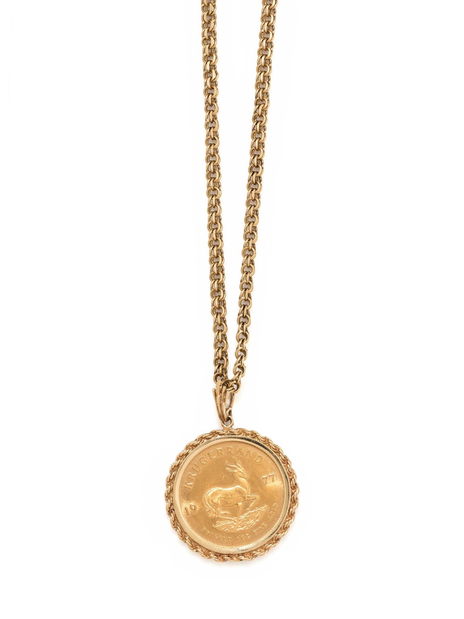 YELLOW GOLD AND SOUTH AFRICAN KRUGERRAND COIN PENDANT/NECKLACE