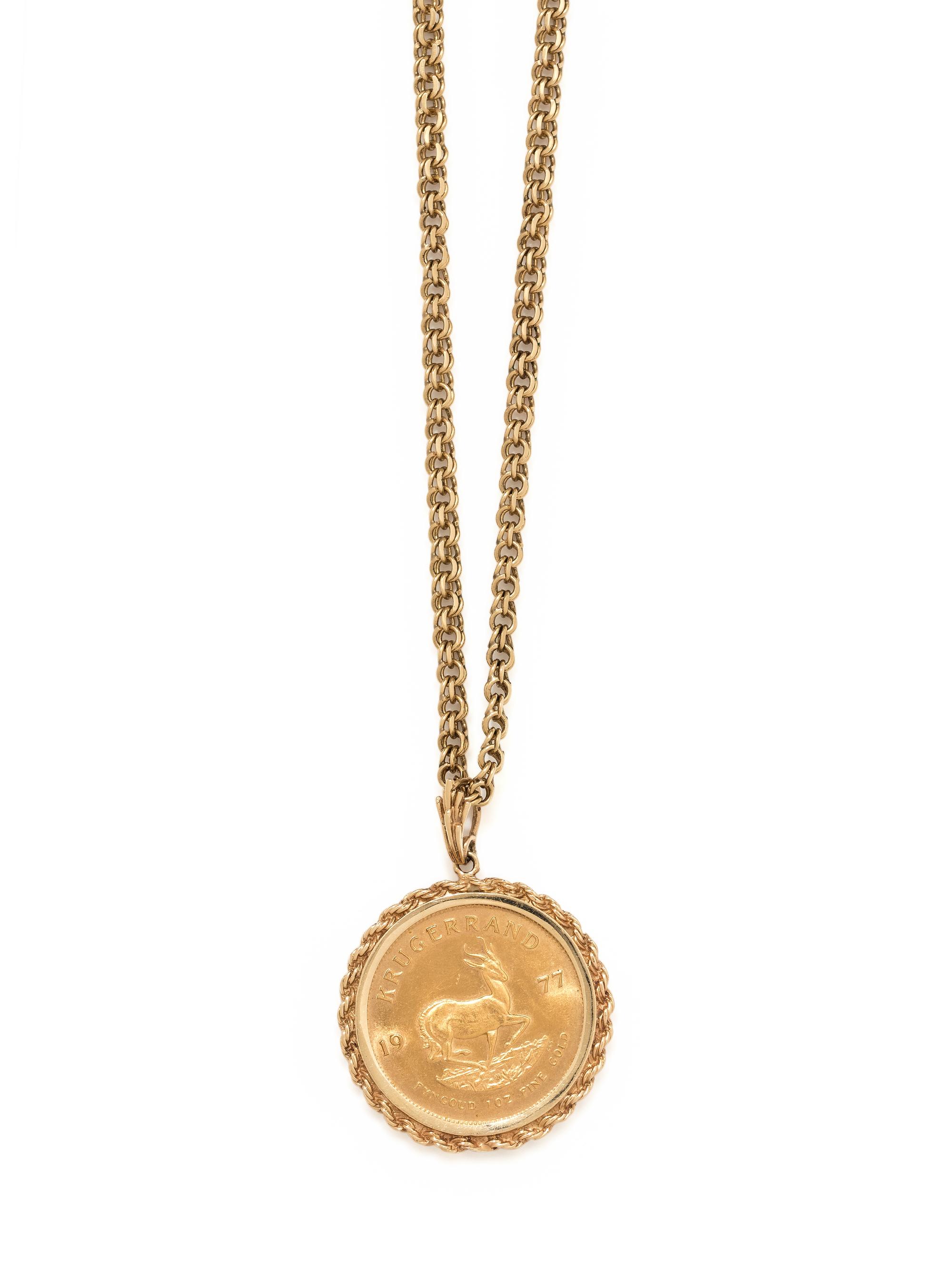YELLOW GOLD AND SOUTH AFRICAN KRUGERRAND COIN PENDANT/NECKLACE