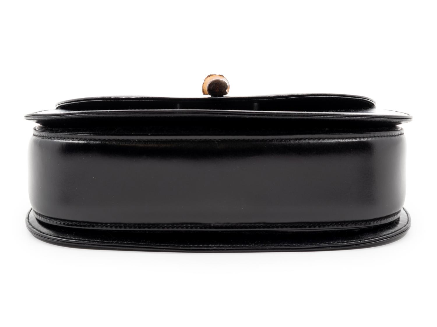 Gucci Black Leather Handbag with Bamboo Handle