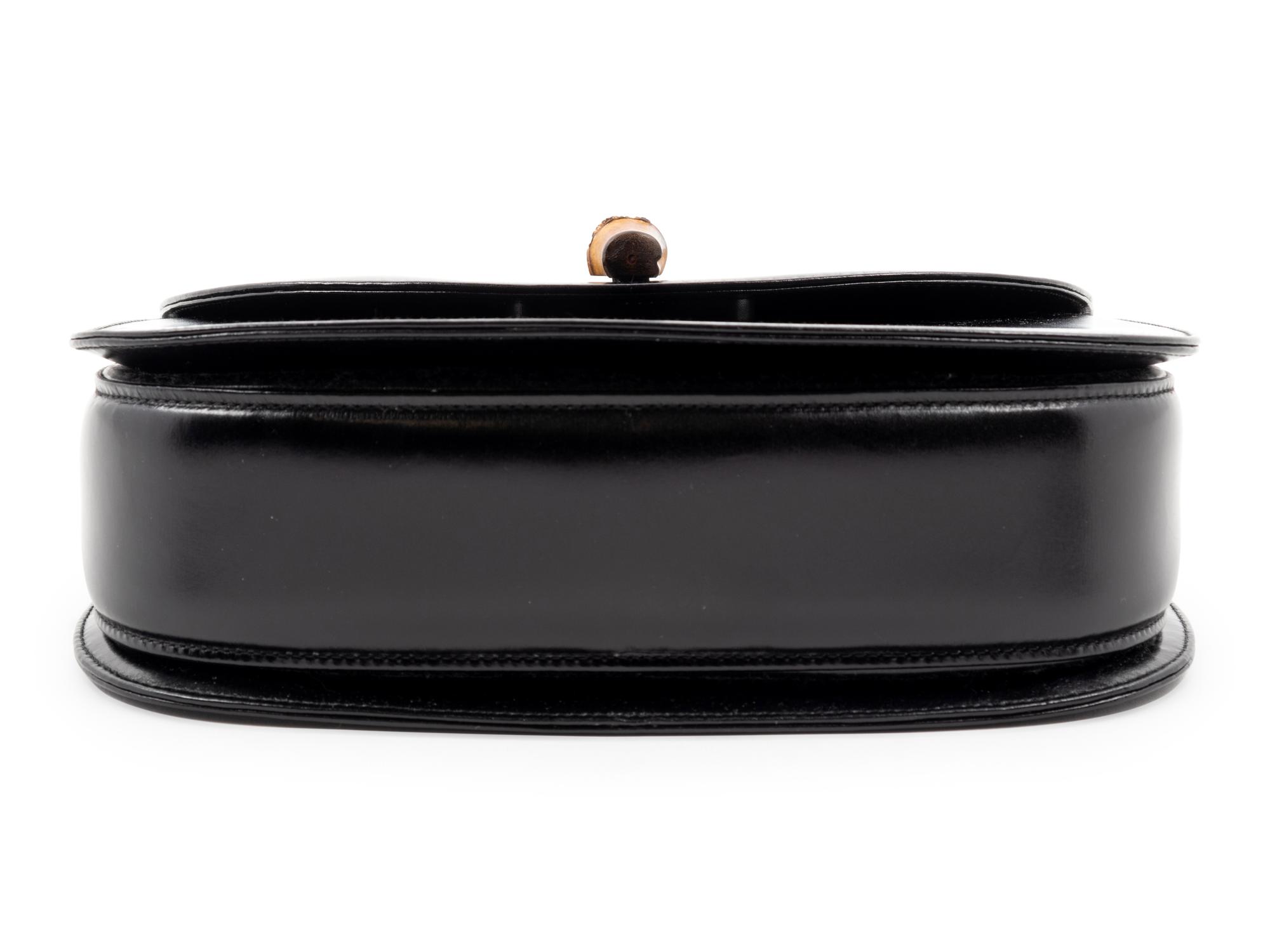 Gucci Black Leather Handbag with Bamboo Handle