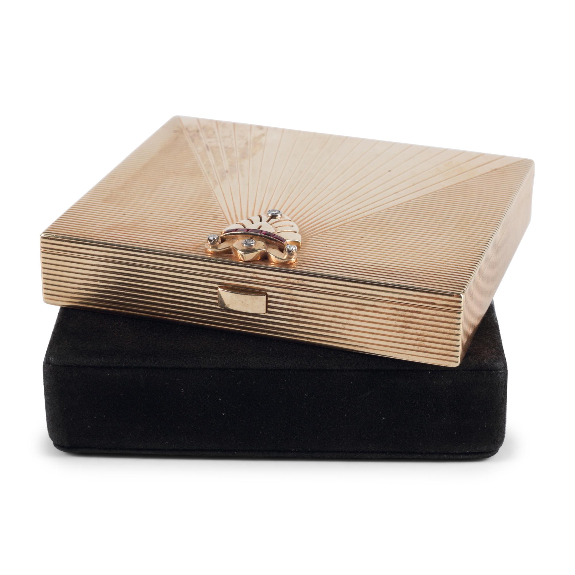 An Art Deco 14-Karat Gold, Diamond and Ruby Box