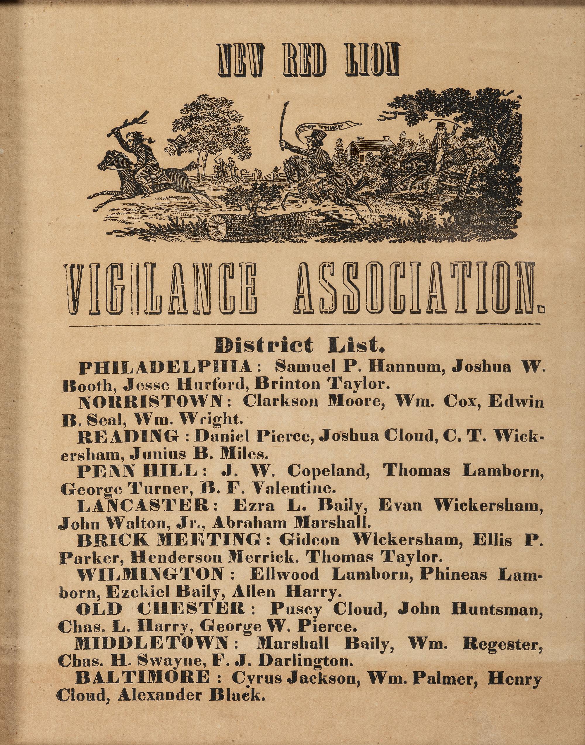 [CRIME & PUNISHMENT]. New Red Lion Vigilance Association. [Pennsylvania]: N.p., ca 1864.