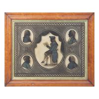 American School 19th Century, An Eglomise Group Profile Silhouette Portrait Depicting General James Oglethorpe, George Washington, Benjamin Franklin, Aaron Burr, and William Penn