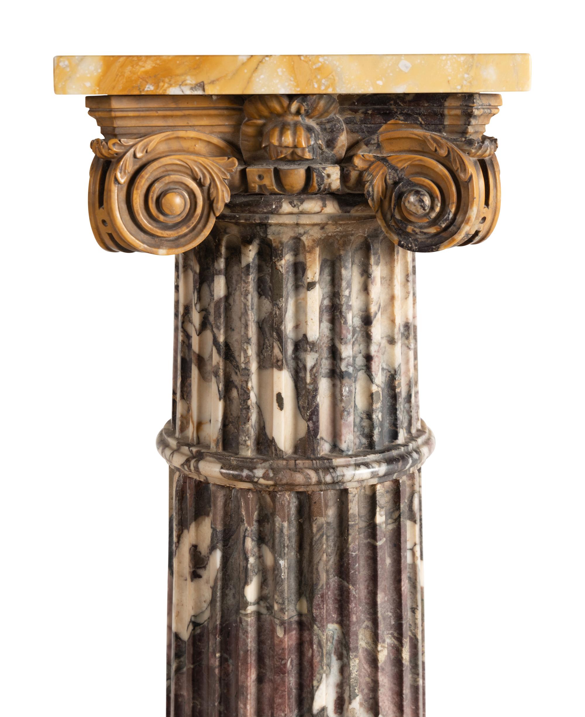 A Pair of Italian Tri-Color Marble Columns