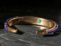14K Gold Cuff Bracelet, with Charoite and Lapis Cobblestone Inlay