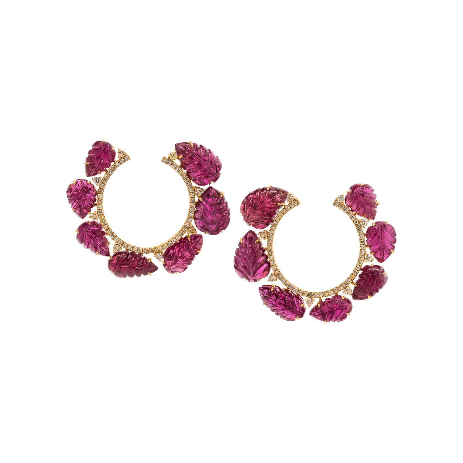 RUBELLITE AND DIAMOND EARRINGS