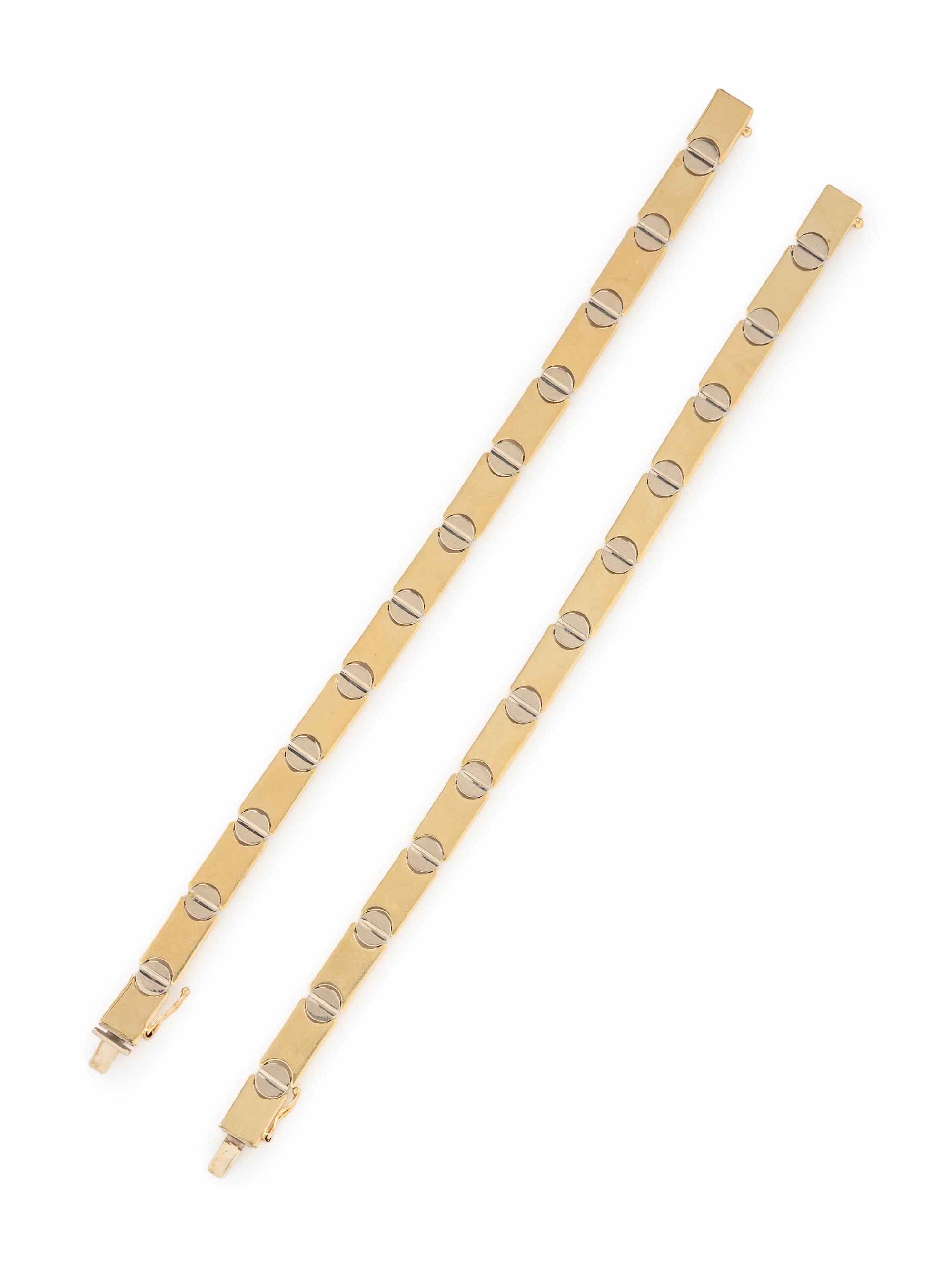 PAIR OF YELLOW GOLD NAIL HEAD MOTIF BRACELETS