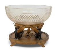 An Empire Style Gilt and Patinated Bronze Mounted Cut Glass Centerpiece Bowl