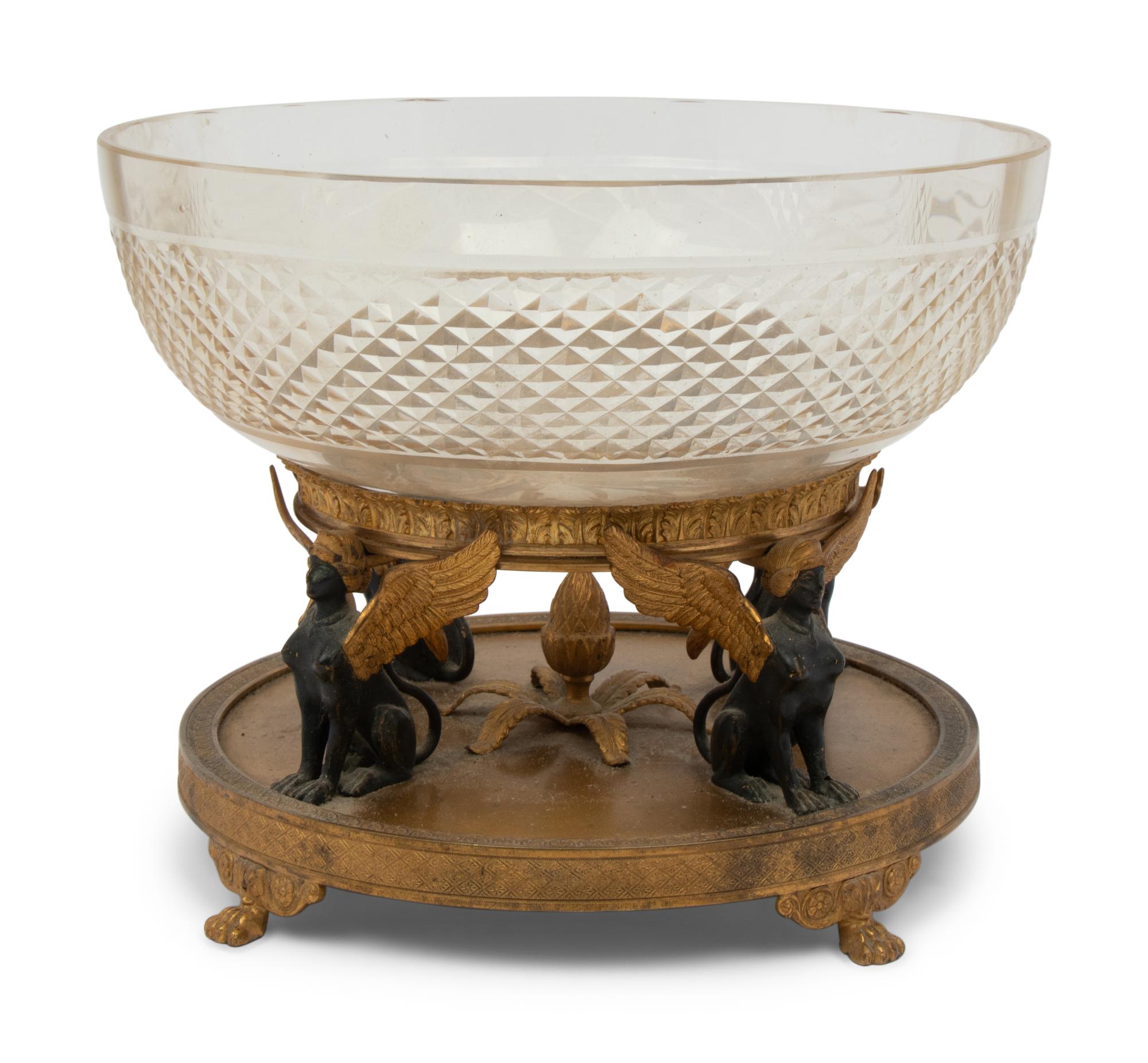 An Empire Style Gilt and Patinated Bronze Mounted Cut Glass Centerpiece Bowl